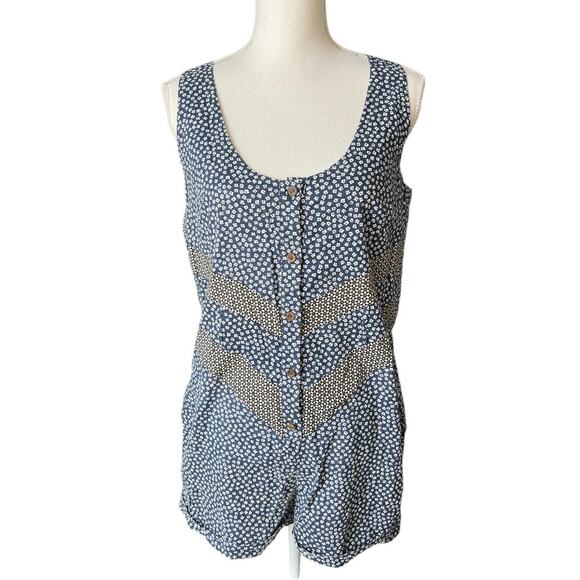 Anthropologie Jen Kao Melati Floral Navy Summer Romper cottagecore boho - Picture 2 of 10